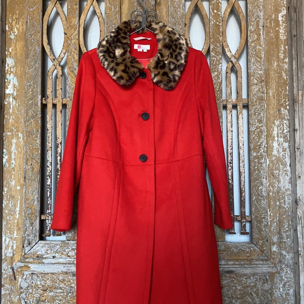 BODEN AUSTEN COAT RED FAUX FUR COLLAR 12 R